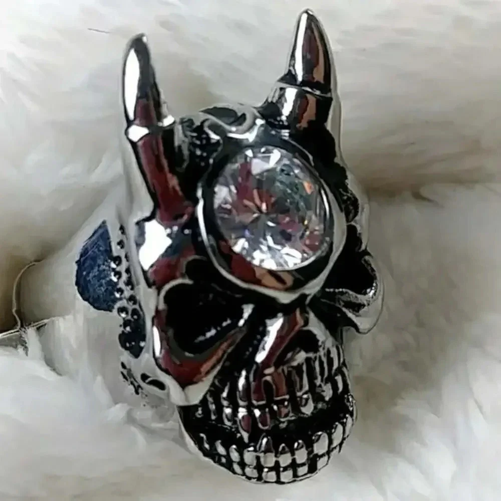 Unisex Skull Ring Gothic Biker Punk Stainless Steel Nickel Free Hypoallergenic
